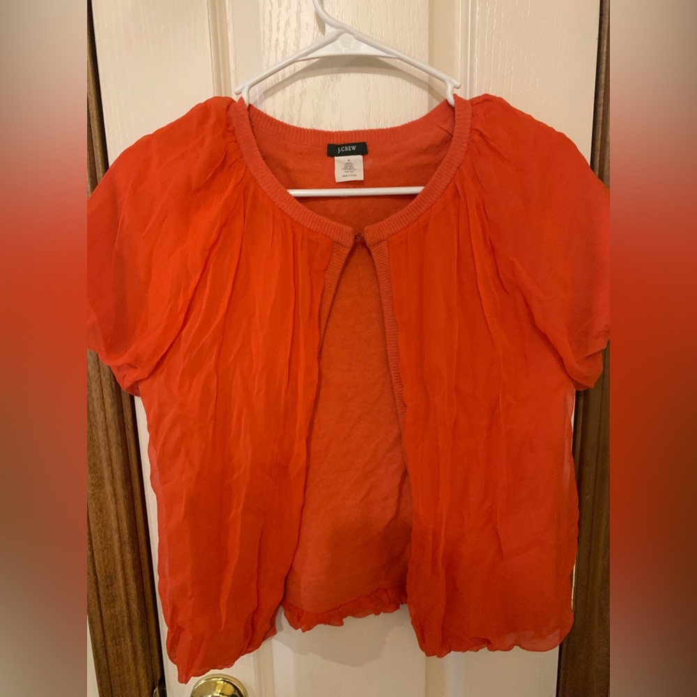Red J Crew dress cardigan, size small